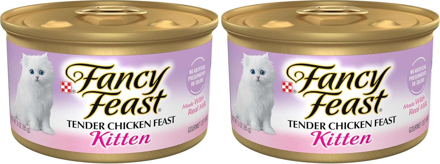 Fancy Feast Purina Kitten Tender Chicken Feast Wet Kitten Food Pate - 3 oz. Cans,(Pack of 48)