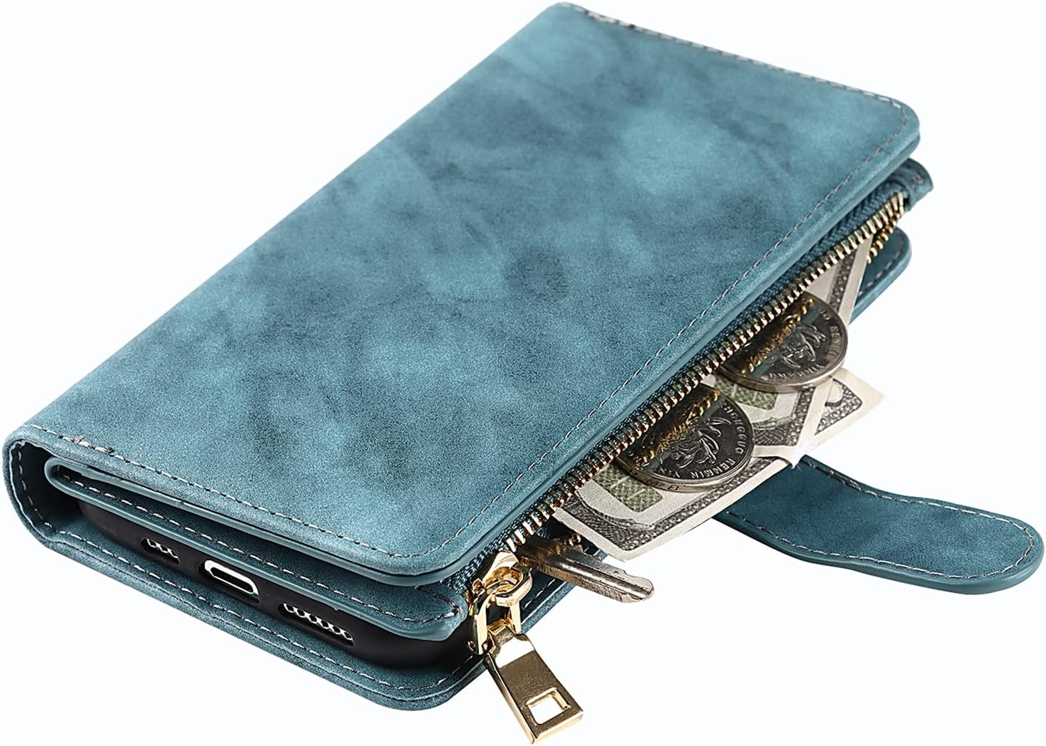 Jaorty Compatible with iPhone 11 Wallet Case,[9 Card Slots] Removable Adjustable Crossbody Necklace Lanyard Shoulder Strap Zipper Magnetic Leather Case for iPhone 11,6.1 inch Blue