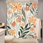 Vintage Abstract Leaves Floral Shower Curtain for Bathroom Set Boho Mid Century 60s 70s 80s Shower Curtain Polyester Fabric Waterproof Retro Botanical Plant Curtain with 12 Hooks 72x72 Inches