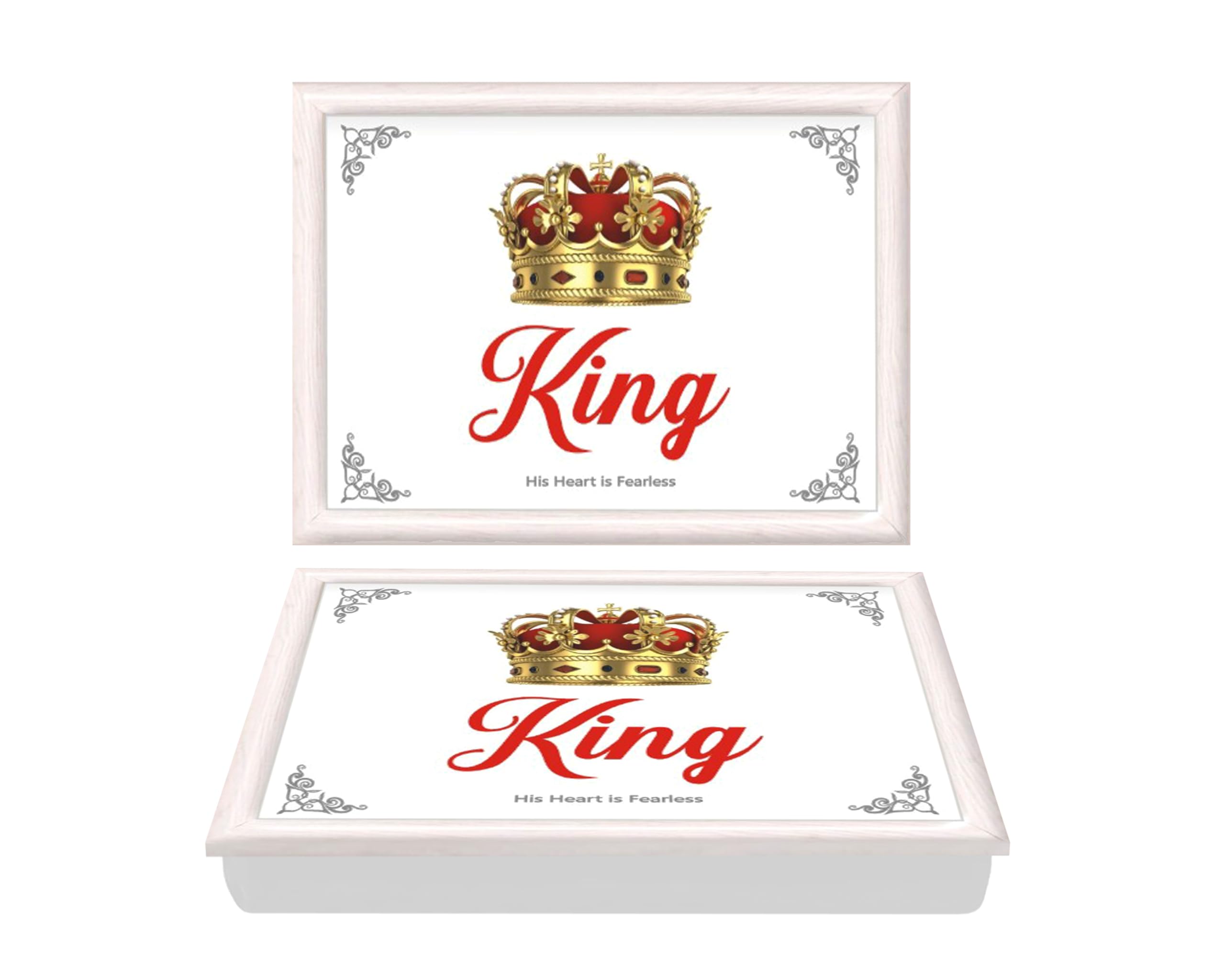 Lap Tray Serving Bean Bag Soft Cushion Padded Serving Laptray Her Ladyship The Queen Cushioned Tray for Breakfast in Bed, Dinner, Living, Drawing, Campervan & Camping (RED/White King)