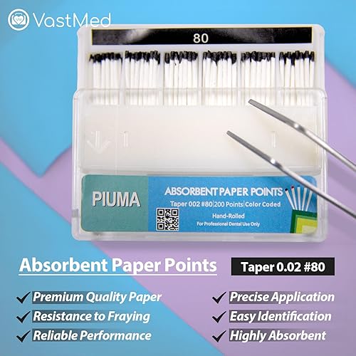 Miniatura 26 de 200 puntos de papel absorbente Piuma de grado dental #70 de VASTMED Tapper para endodoncia endodóntica dental estéril