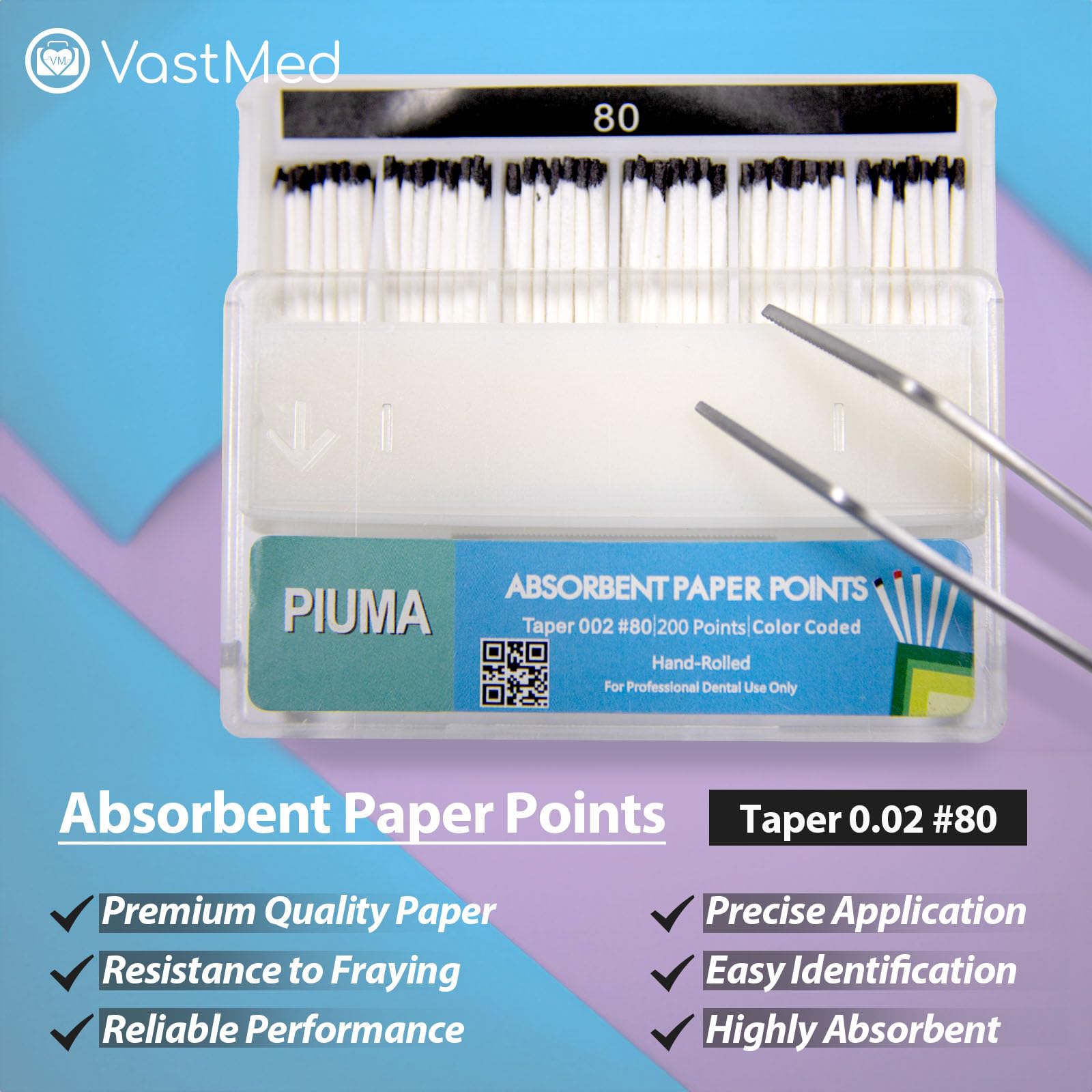 200 Stück #80 Dental/Medical Grade Piuma saugfähige Papierpunkte, verschiedene Größen, Tapper für endodontische Endodontie, steril, gemischte Größen