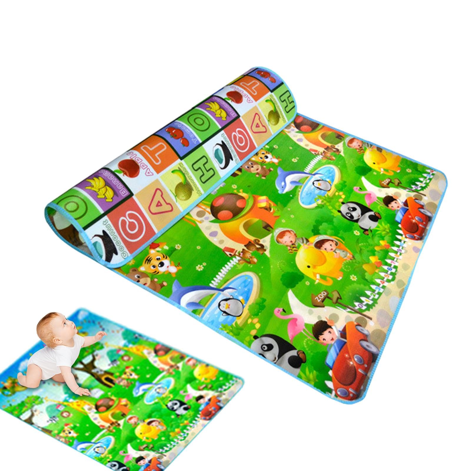 Tapete De Juego para Bebés | Tapete De Juego Plegable para Niños | Tapete De Gateo para Bebés De Doble Cara | Tapetes De Juego De Actividades para Bebés con Animales del Alfabeto, 180 * 150cm
