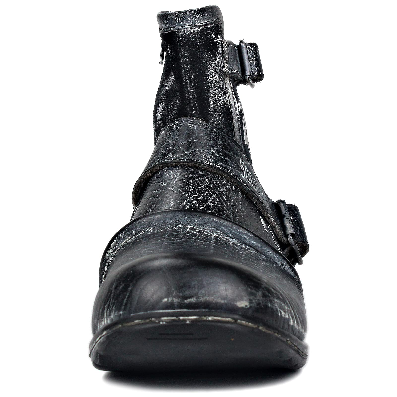 OSSTONE Herren Stiefel aus Rindsleder Lederstiefel mit Gummisohle Biker Boots mit Reißverschluss Männer Stiefeletten OS-5008-1-AI