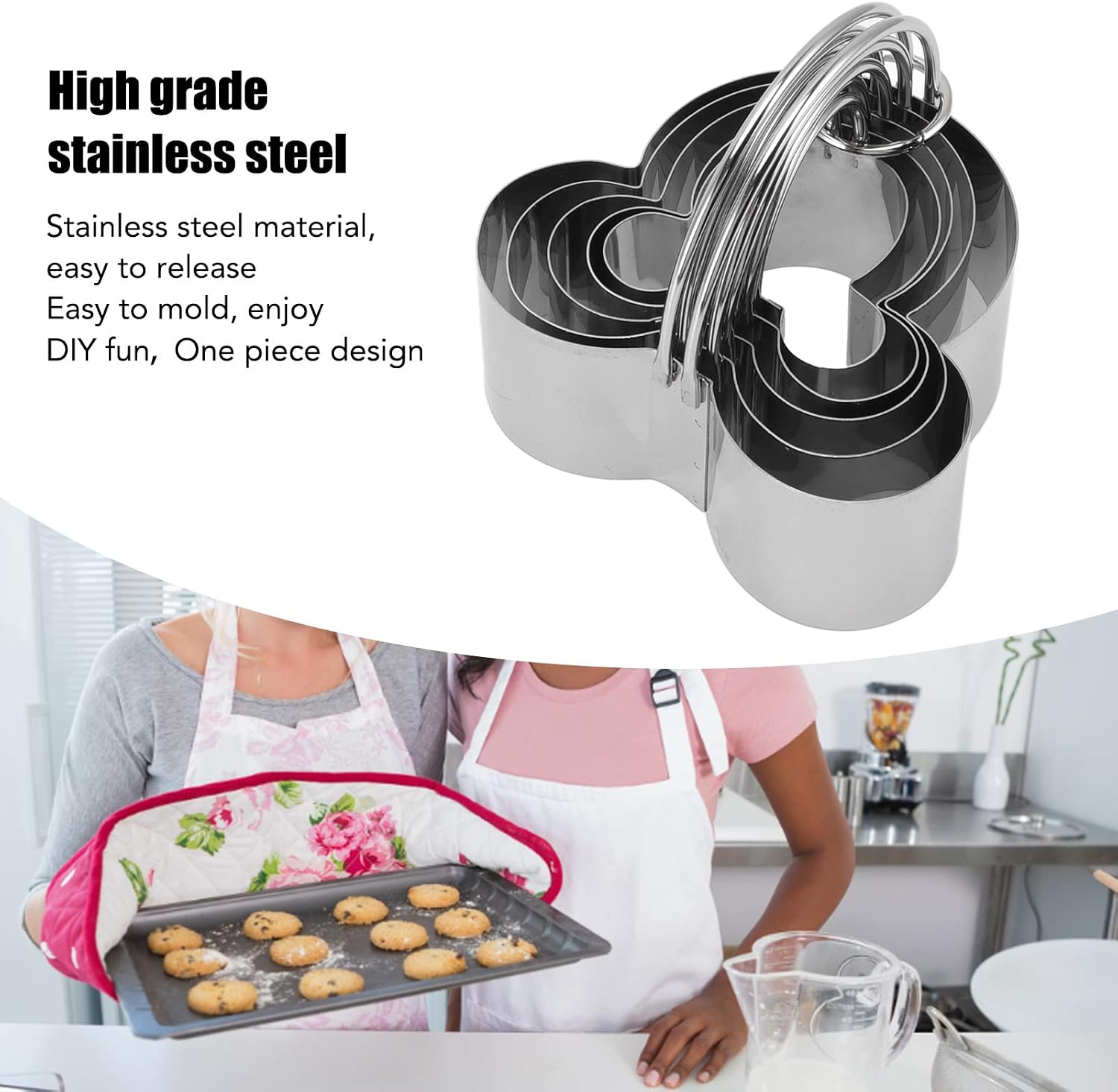Stainless Steel Biscuit Cutter Set Professional Cookie Cutter Set with Handle for Baking Kitchen Tools 5 Piece Set Rustproof and Sturdy