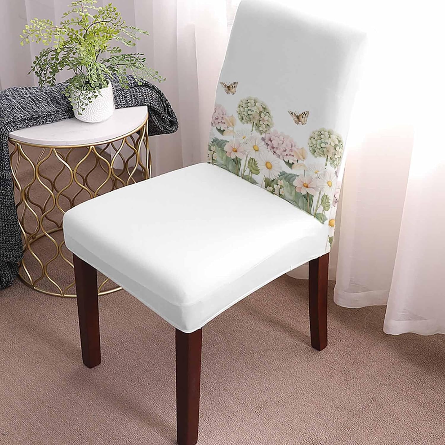 Chair Covers for Dining Room Set of 4, Stretch Dining Chair Cover, Spring Flower Plant 2 Removable Washable Kitchen Chair Seat Slipcovers for Banquet, Wedding, Hotel