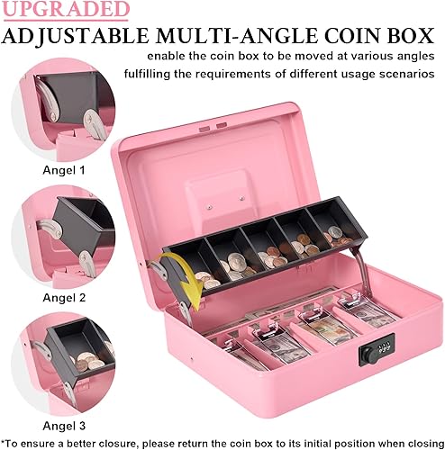 Miniatura 3 de Caja de efectivo con cerradura de combinación, caja de dinero de metal con bandeja para efectivo, caja fuerte con cerradura, 4 ranuras para