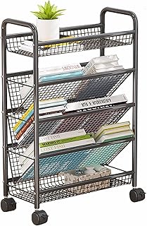 Metal Rolling Utility Cart, Library Book Cart, Movable Bookshelf V-Shaped Rolling Book Cart with 4 Lockable Wheels for Office School Home Shelves Black (Color : 5 Tier)