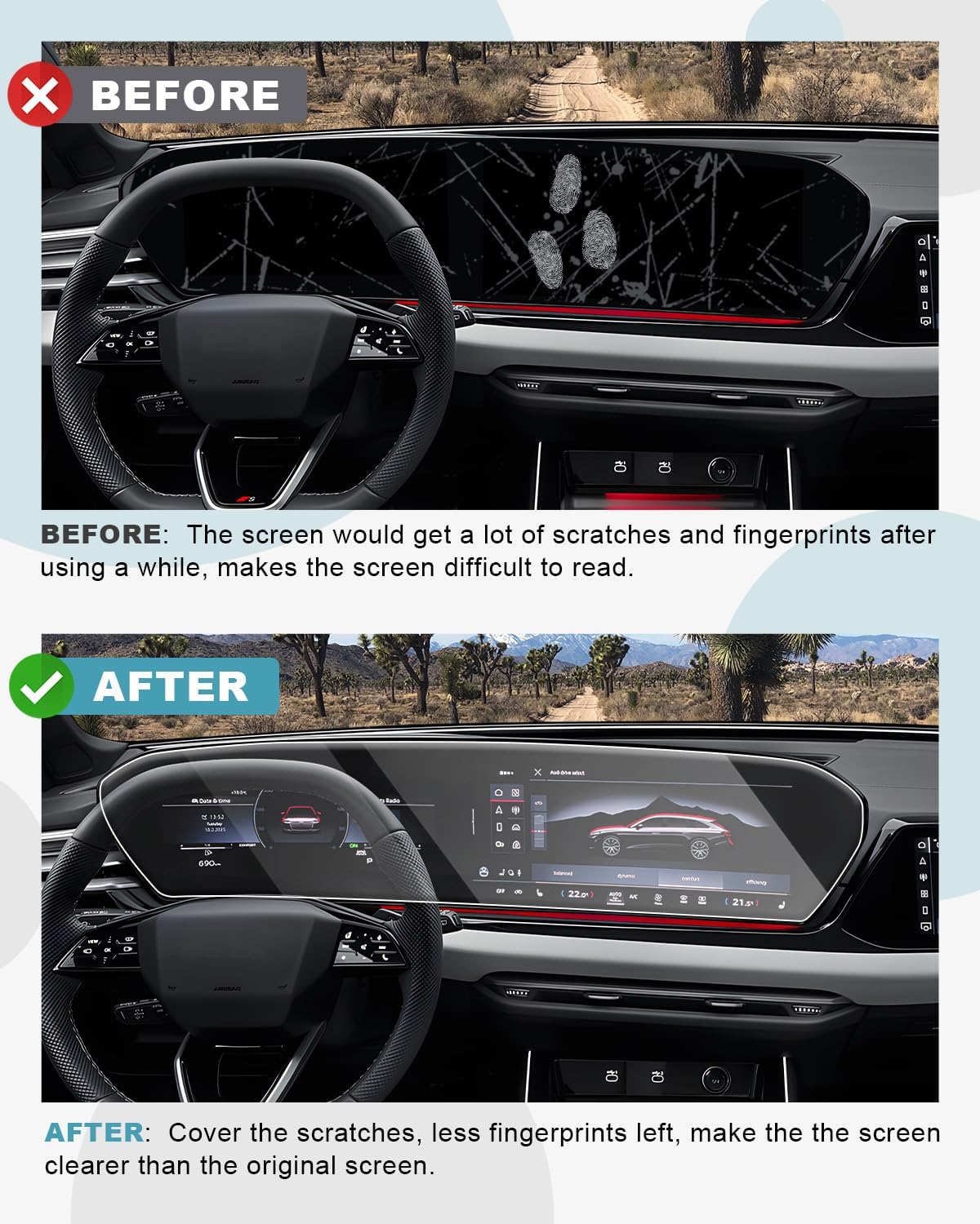 CDEFG Tempered Glass for 2026 Audi A5/ 2026 Audi A6 Screen Protector, 14.5 Inch Touchscreen & 11.9 Inch Instrument, for 2026 Audi A5 A6 Screen Cover HD Anti Fingerprints