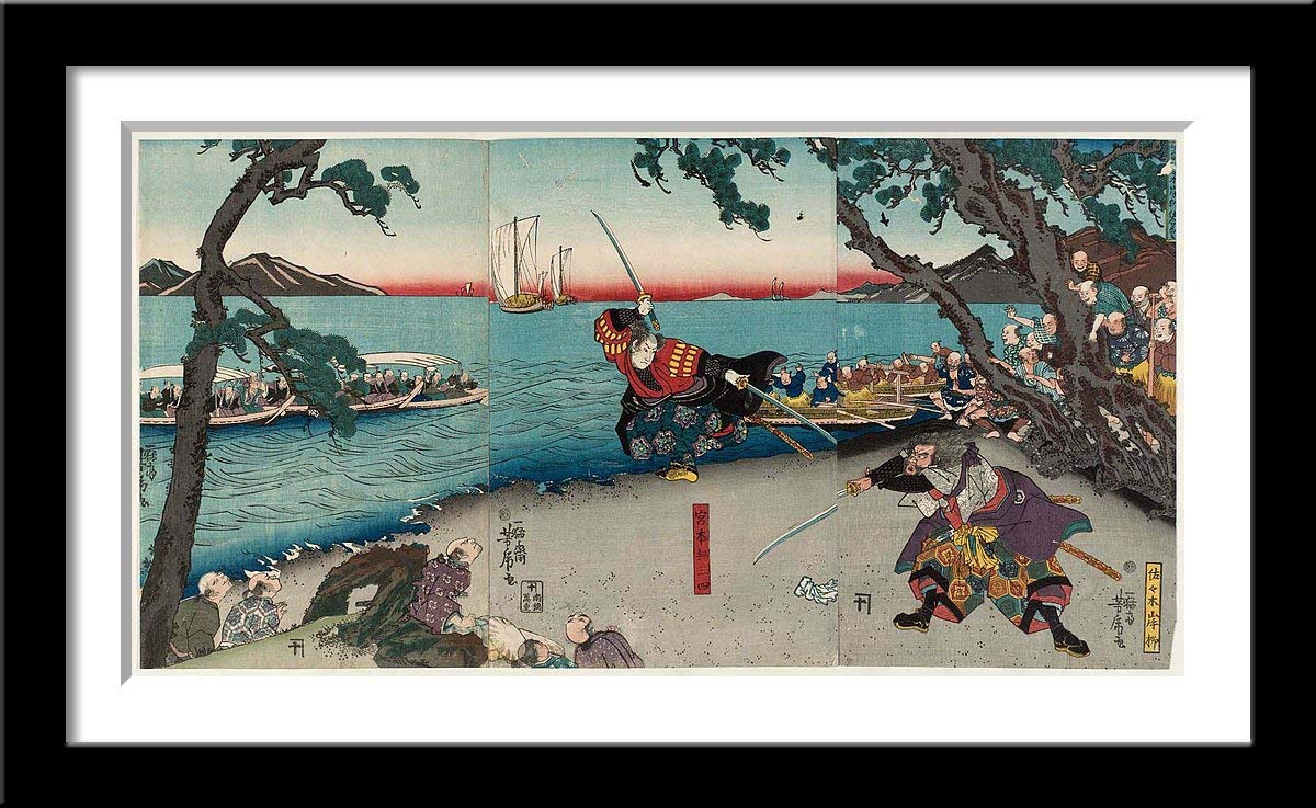 Tallenge - Miyamoto Musashi Fights Sasaki Ganry� - Utagawa Yoshitora� - Smal Framed Poster(Paper,12 x 17 inches, MultiColour)