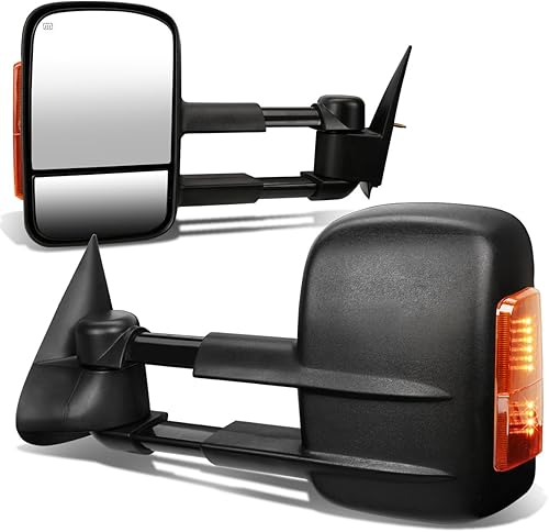 DNA Motoring TWM-021-T888-BK-AM - Par de espejos laterales de remolque con calefacción eléctrica con señal de giro compatible con SilveradoSierra