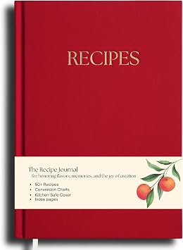 Recipe Book - Blank Recipe Book - Premium Water-Resistant Fabric Hard-Cover Recipe Journal - Recipe Notebook - Keepsake Gift for Mom - Red