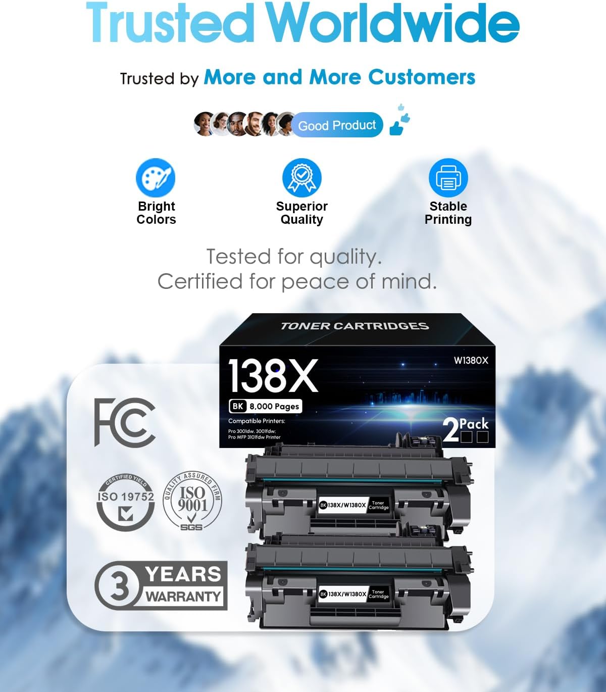 138X W1380X Toner Cartridge High Yield (2-Pack, Black) Replacement for HP 138X 138A W1380A W1380X Black Toner Cartridge for Laser Pro 3001dw 3001fdw Pro MFP 3101fdw Printer Toner Ink