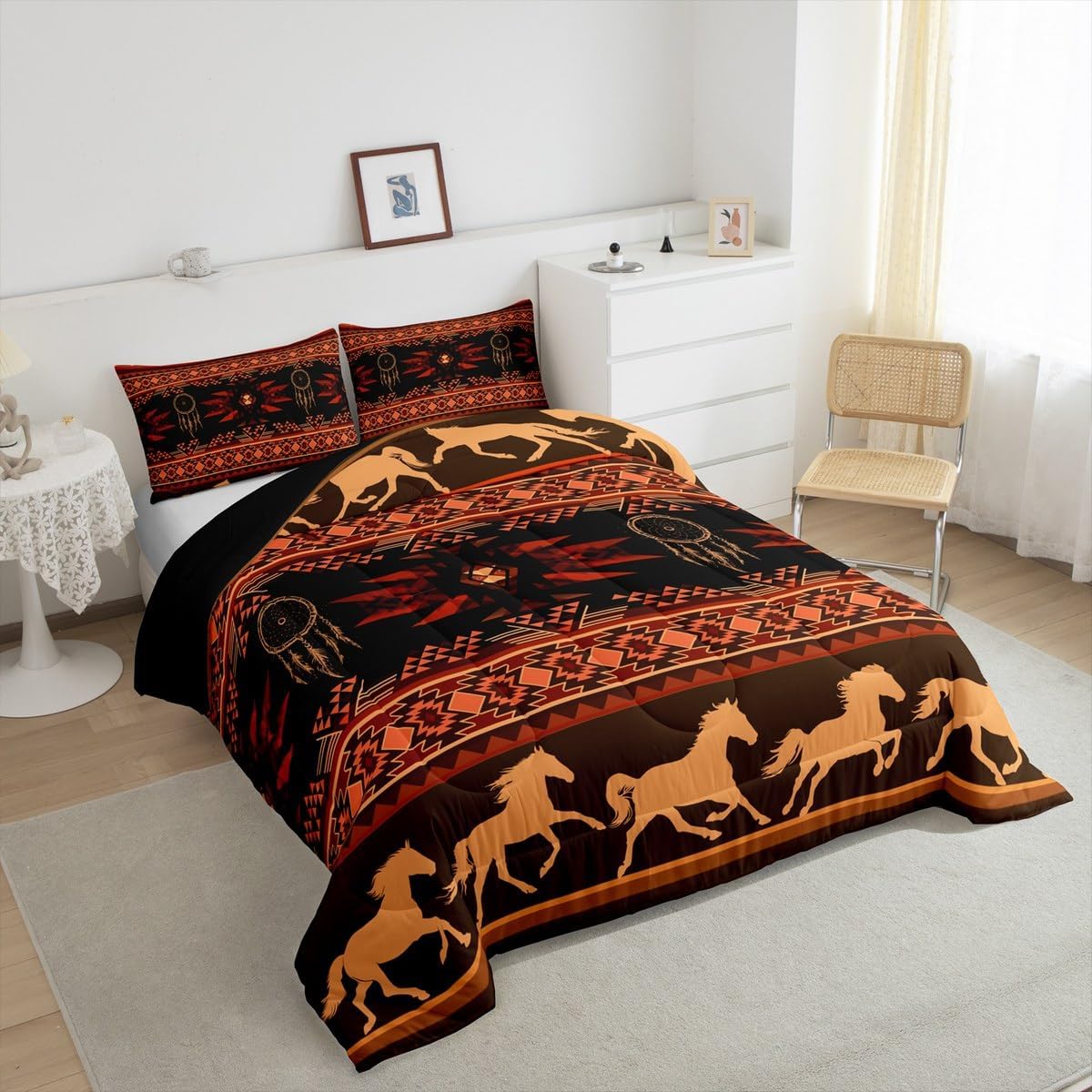 Feelyou Boho Bedding Set Toddler Size Southwestern Native Aztec Comforter Cover for Boys Girls Teens Southwest Native American Design Duvet Cover Brown Orange Breathable Soft Lightweight Microfiber