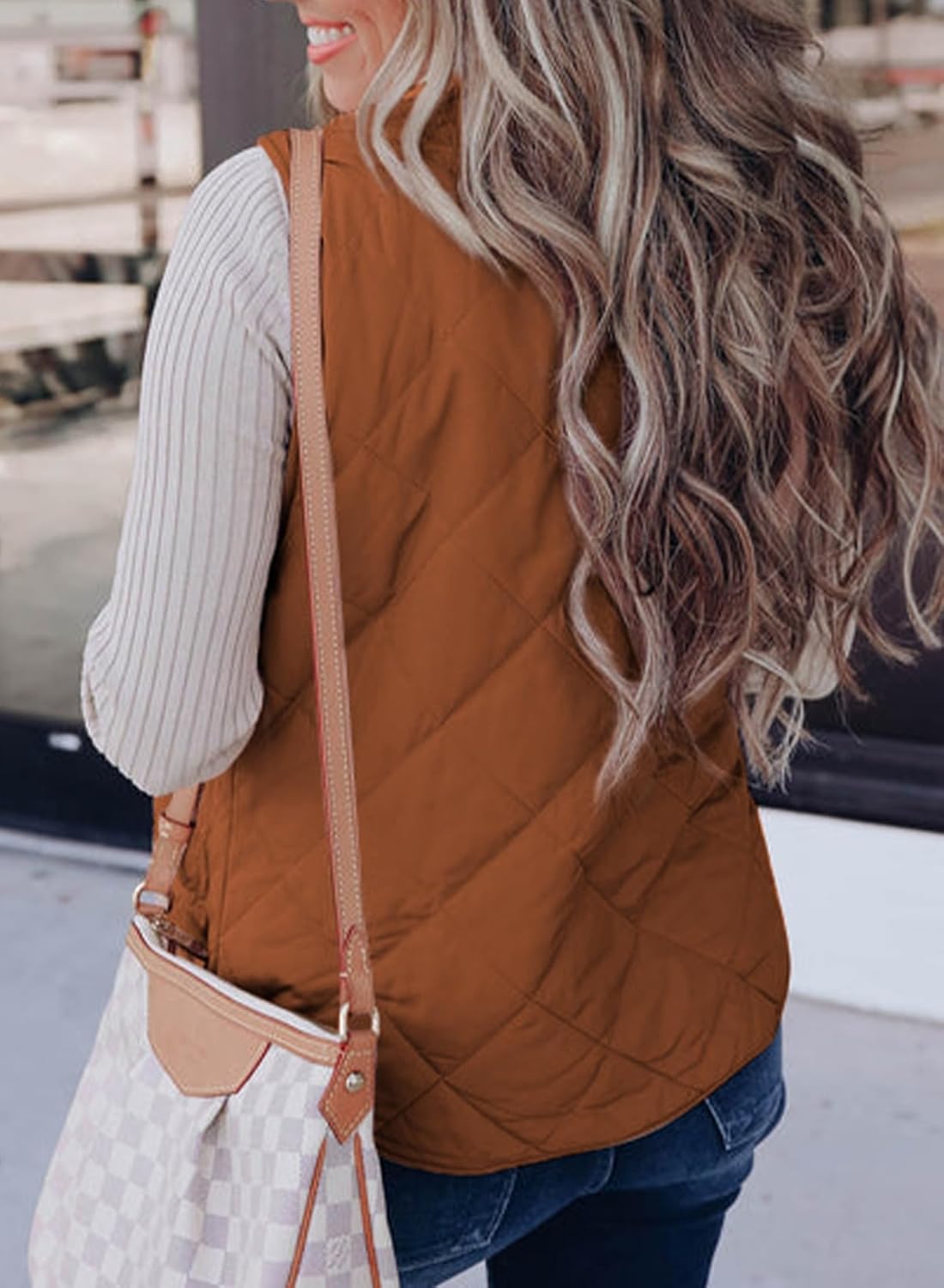 SHEWIN Women Puffer Vest Casual Stand Collar Sleeveless Puffer Jacket Warm Winter Reversible Zip Up Outerwear with Pockets