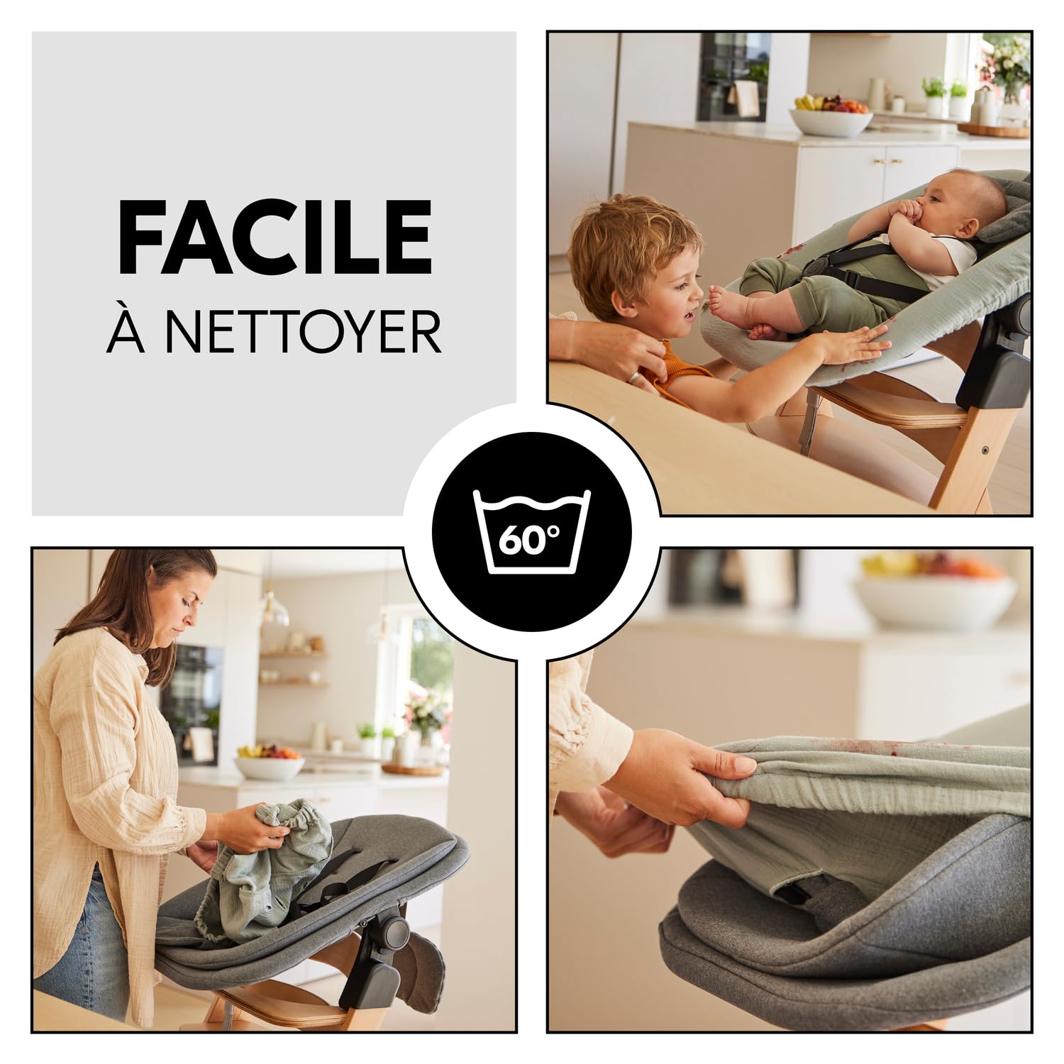 hauck Housse Transat pour Siege Chaise Bebe Highchair Bouncer (Eco) (non Compatible avec autres Modèles), Coton, avec Élastique et Fentes pour Harnais 5 Points, Lavable à 60° - Vert Sauge
