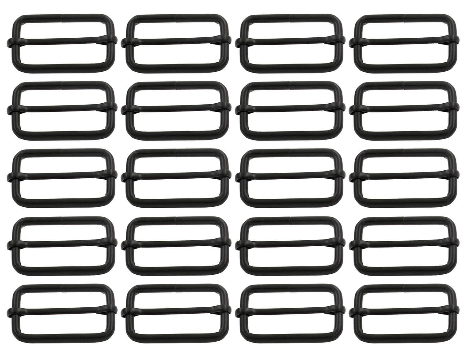 BIKICOCO Metal Slide Adjuster Buckle Tri-Glides with Movable Center Bar, for Straps, 1.5 x 0.8 Inch, Black, Pack of 20