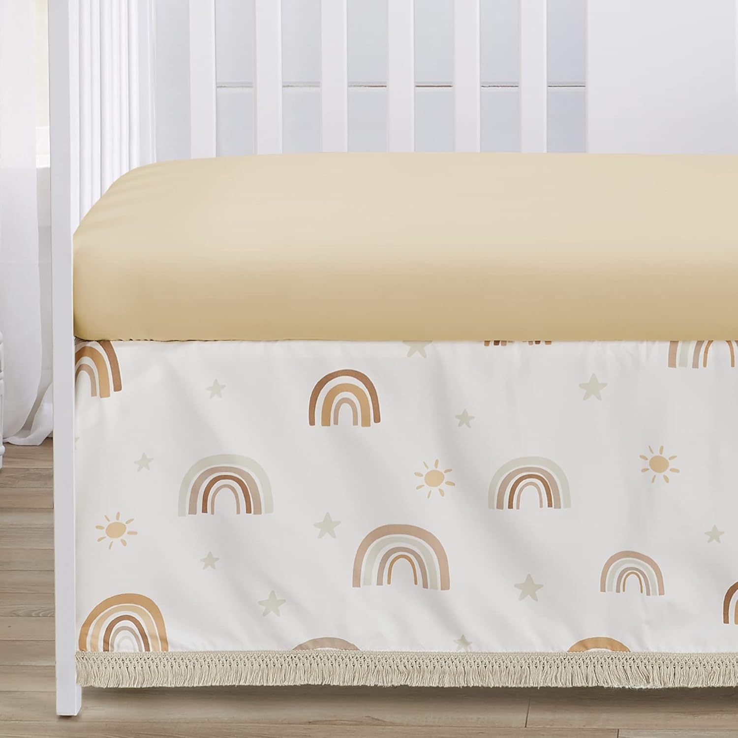 Boho Rainbow Beige and Taupe Microfiber Crib Bedding Set