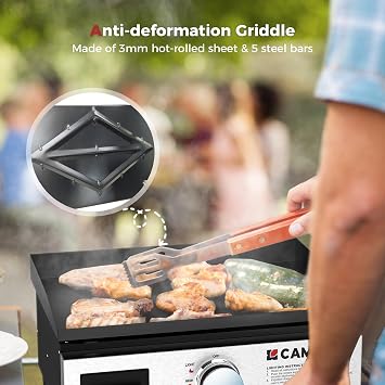 CAMPLUX Propane Griddle Grill 2-in-1 11,000 BTU, Portable Camping Griddle Ceramic Coated, 18-Inch Tabletop Grill with 20 lbs and RV Regulator for BBQ, Camping, RV Picnic and Tailgating
