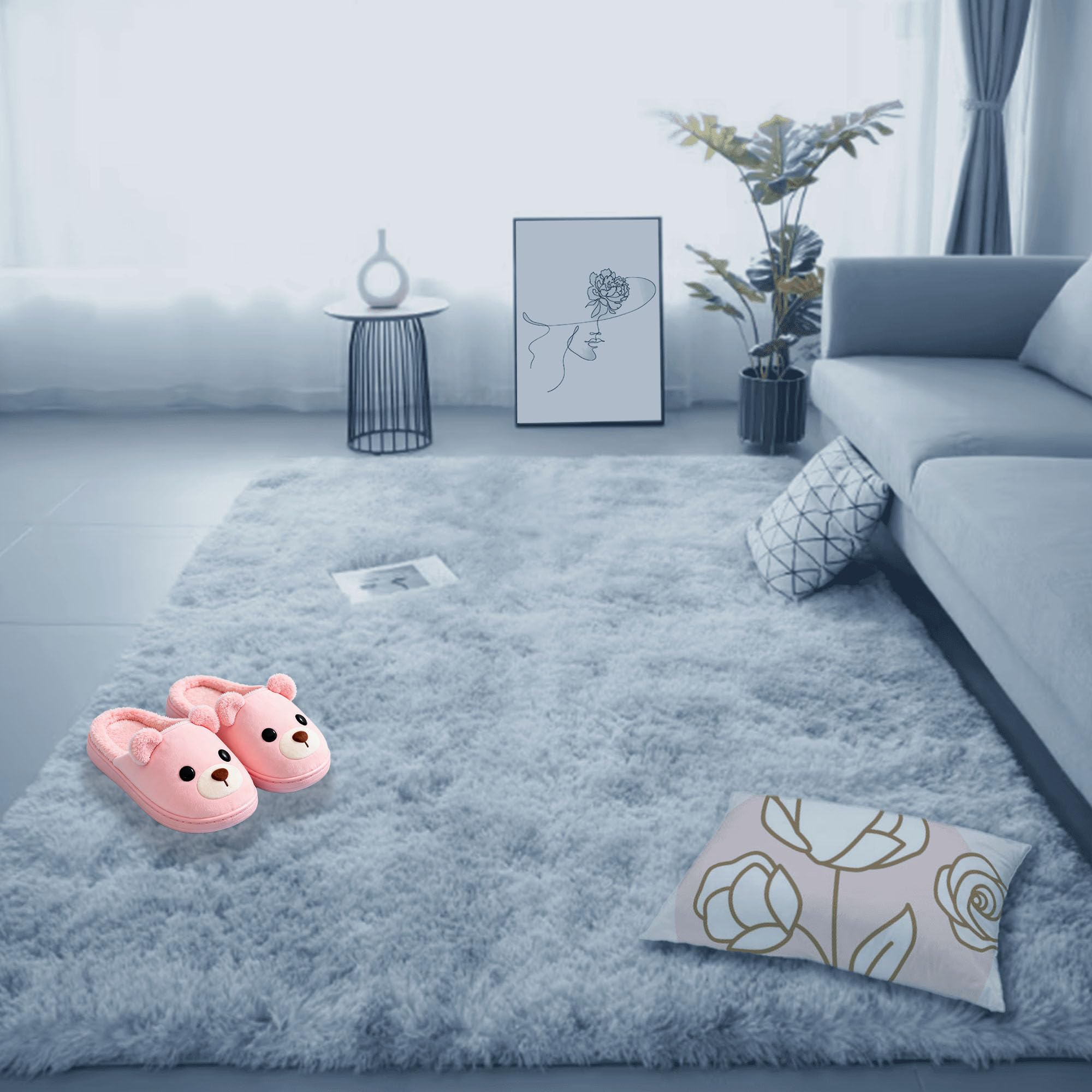 Tapis salon 140 x 300 cm poil long anti froid pour sol canapé chambre