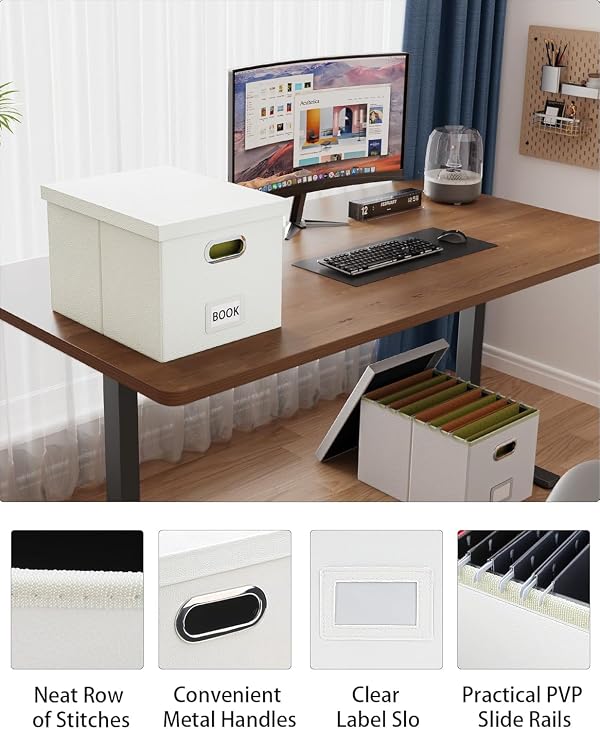 Oterri Leather File Box with Lid & Handle, Letter Legal Size Filing Box, File Organizer for Hanging File Folders, File Folder Organizer Storage Bin for Home Office Decor (2 Pack, White) by Oterri - Image 5