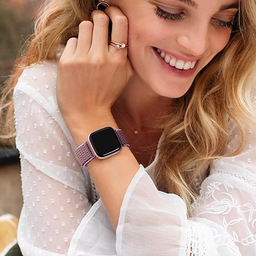 Miniatura 4 de DaQin Correa elástica deportiva de nailon compatible con Fitbit Versa 2 correas de reloj para mujeres y hombres, paquete de 5 correas elásticas