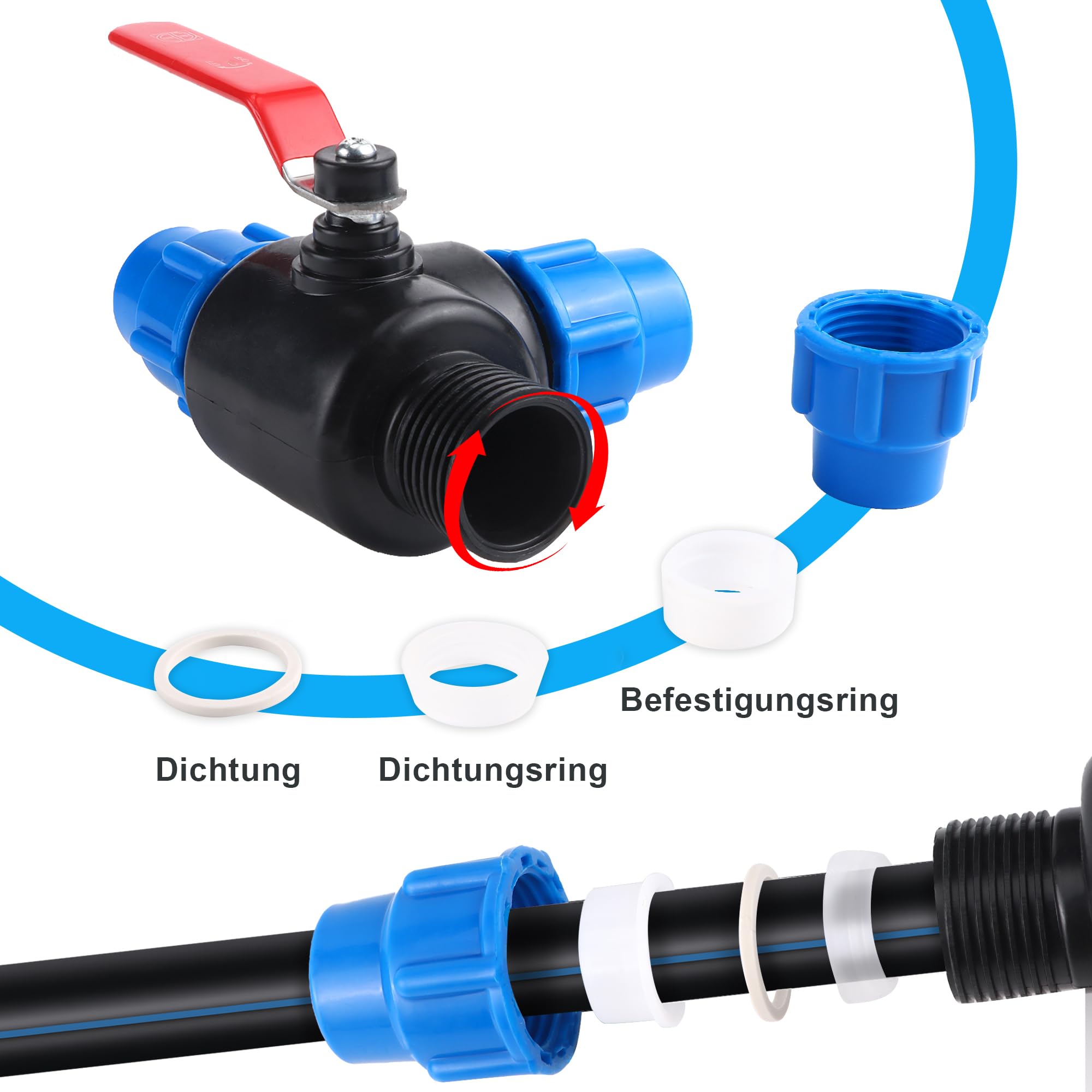 Valvola A Sfera A 3 Vie Per Tubo PE 25mm | Connettore In Plastica Per Rubinetto Giardino | Raccordo Acqua DN20 - 2