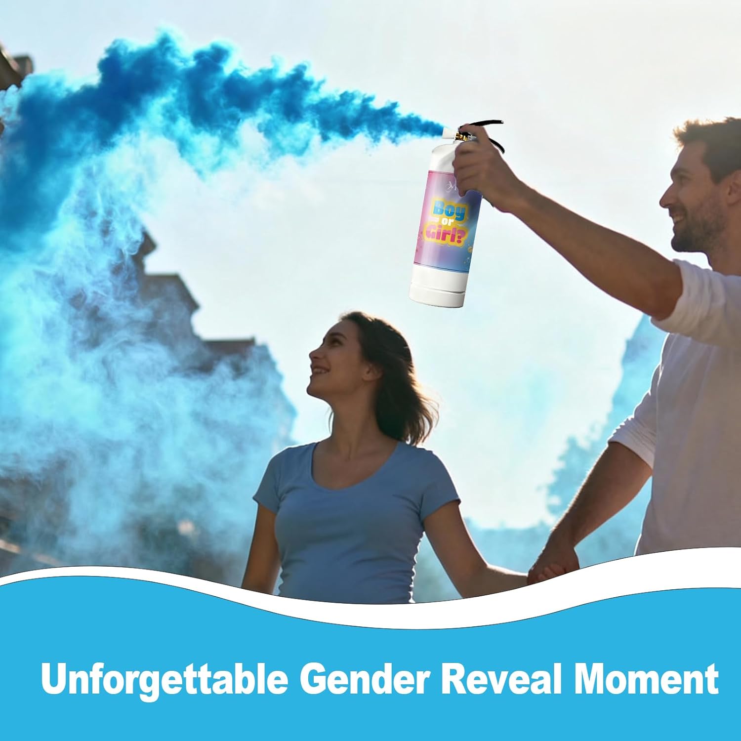 Gender Reveal Fire Extinguisher – Blue Powder Blaster for Baby Boy, Large Gender Reveal Cannon Shoots 20+ ft, Blue Smoke Party Decorations, Supplies