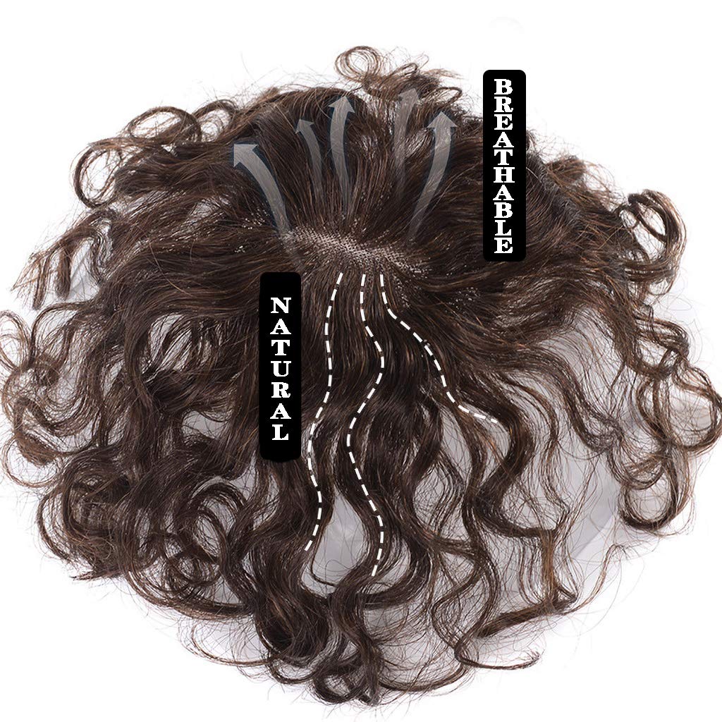 Fluffy Crown Hairpiece Real Human Hair Straight Topper 7x9cm Clip in Hair Piece Toupee Seamless Wiglet for Thin Hair (Natural Color,18cm)