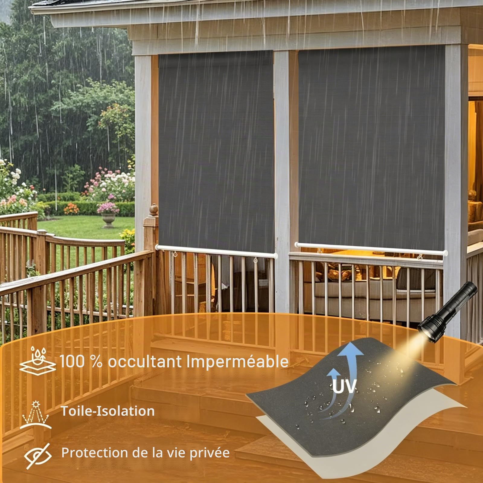 Store Enrouleur Occultant Thermique Isolant 140x240cm, Store Enrouleur Opaque de Protection Protection UV 50+, Stores Extérieur Solaire et Pare-Vue, pour Balcon Terrasse Jardin, Anthracite