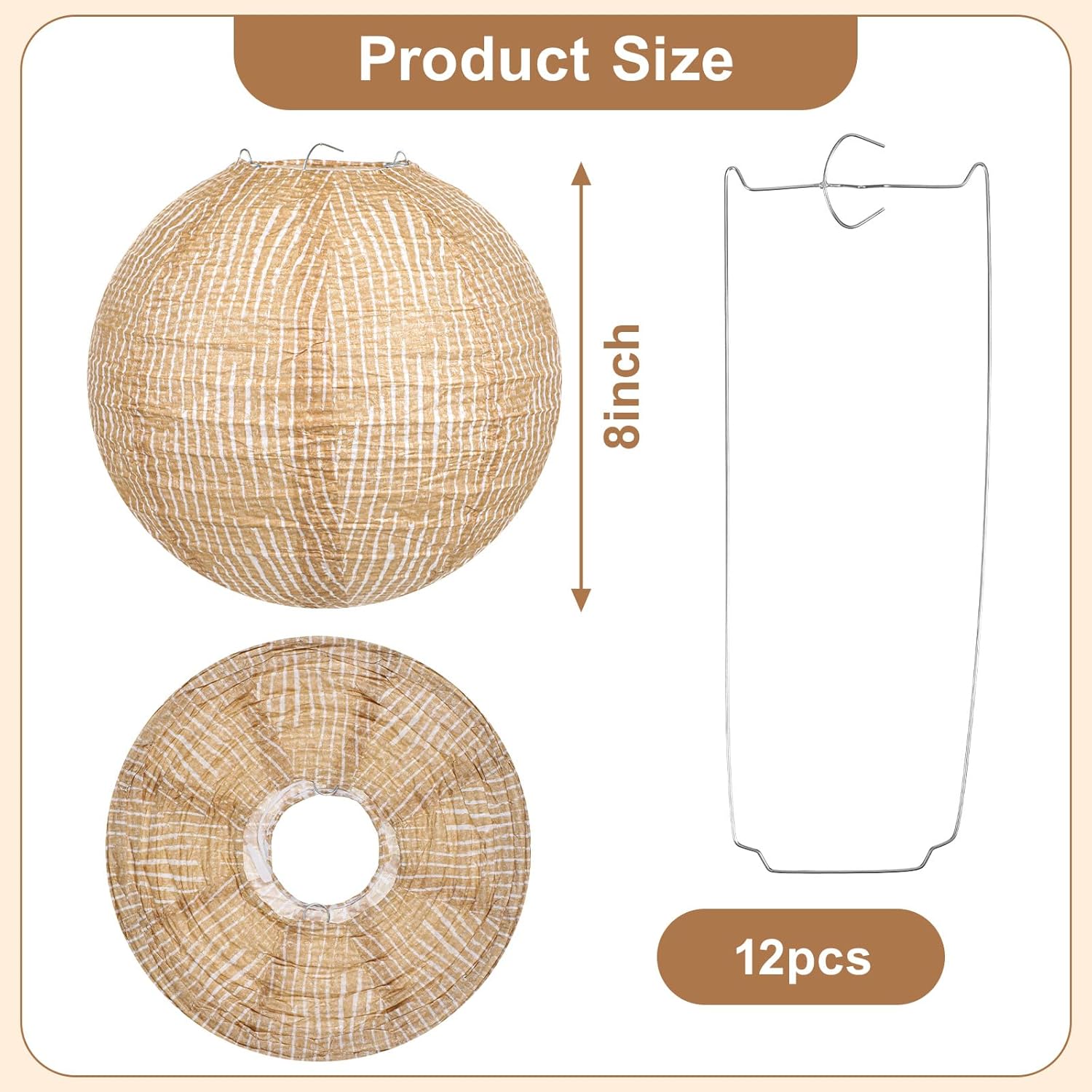 12 Pcs Print Burlap Paper Lanterns Round Chinese Paper Lanterns Decorative Farmhouse Classroom Decor Home Sweet Classroom Birthday Party Ceremonial Event (8 Inch) - Image 2