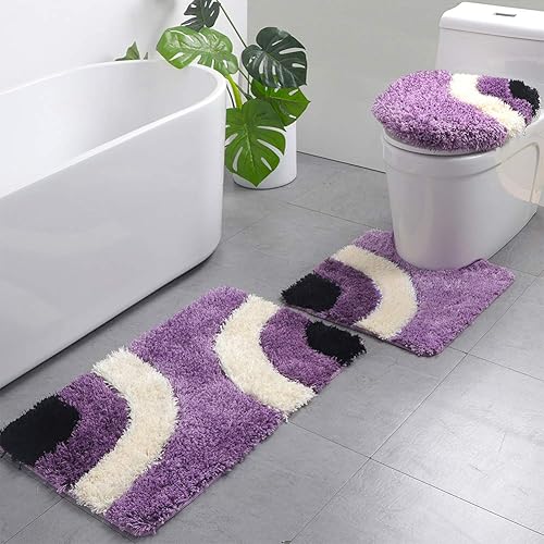 HelloTree Juego de 2 alfombras de baño absorbentes de agua, cómodas, peludas, lavables, en forma de U, contorneadas, tapete de baño y alfombra de