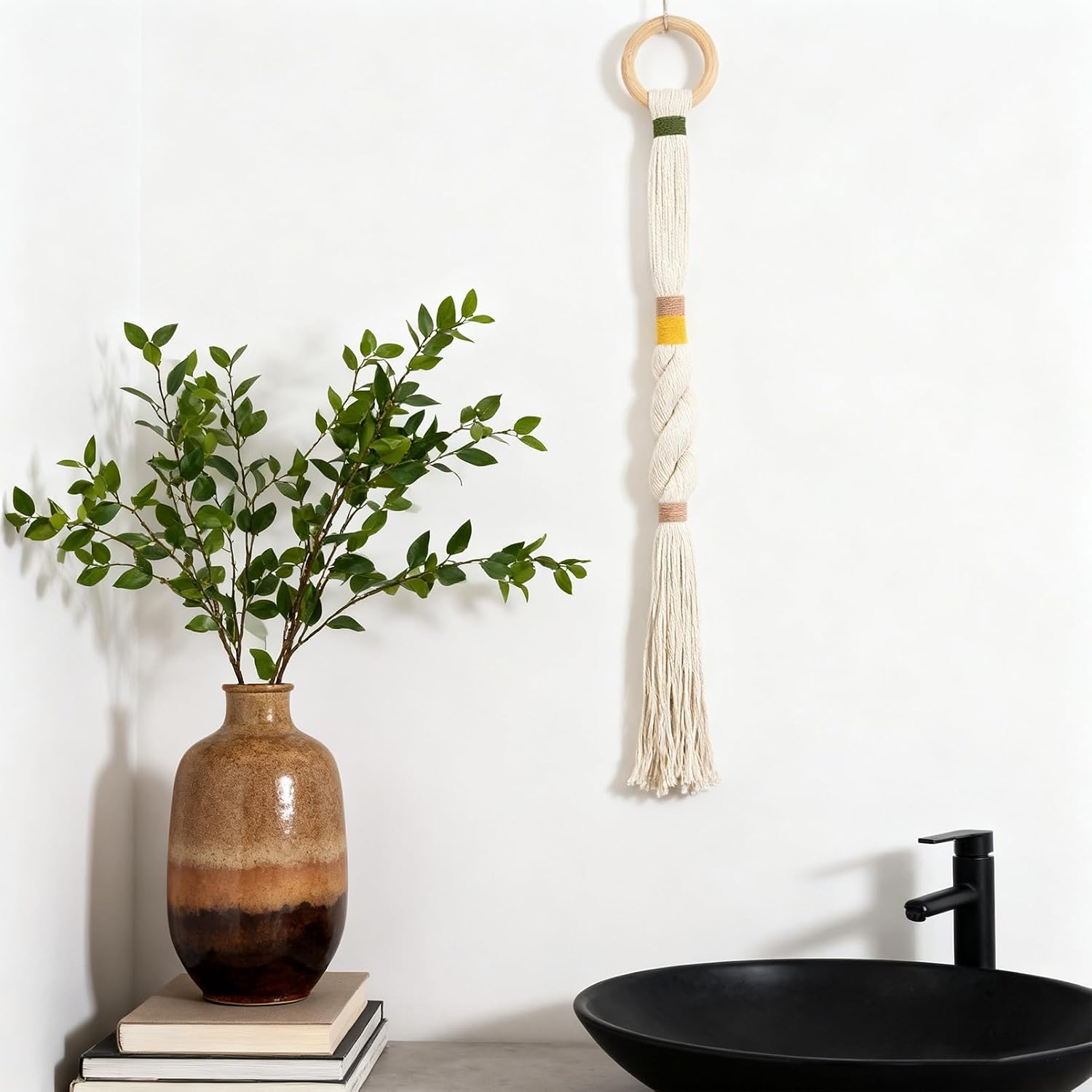 Boho Home Dcor Tassels Handmade Minimalist Sphericity Hanging Wall Art Macrame Wall Hanging for Room Office (Small)