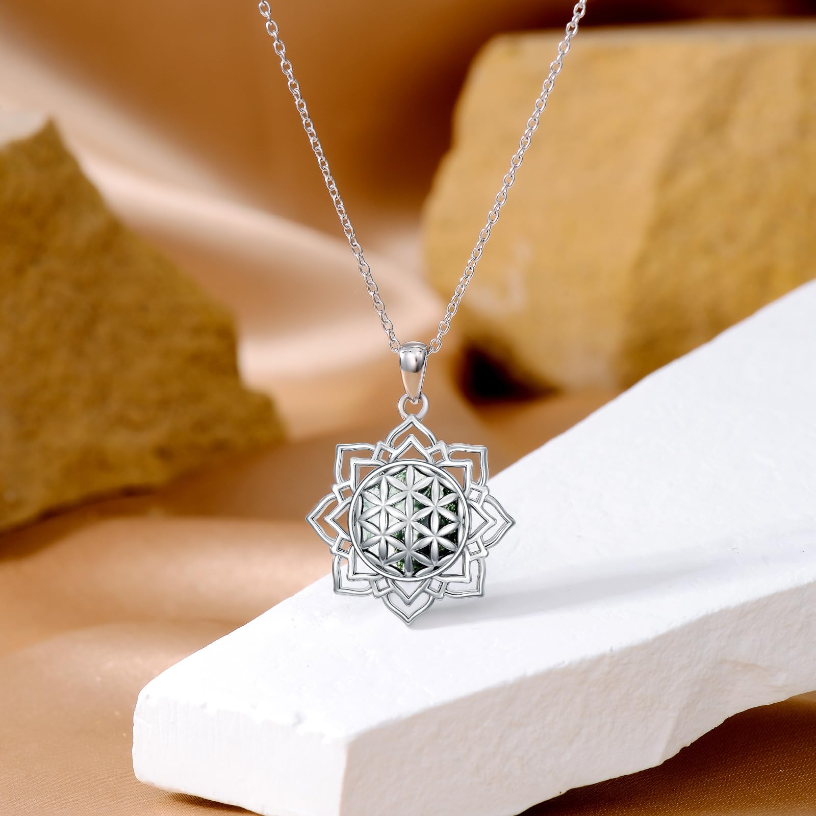ROMANTICWORK Blume des Lebens Kette 925 Sterling Silber Blume des Lebens Anhänger Halskette Lebensblume Schmuck Geschenke für Damen