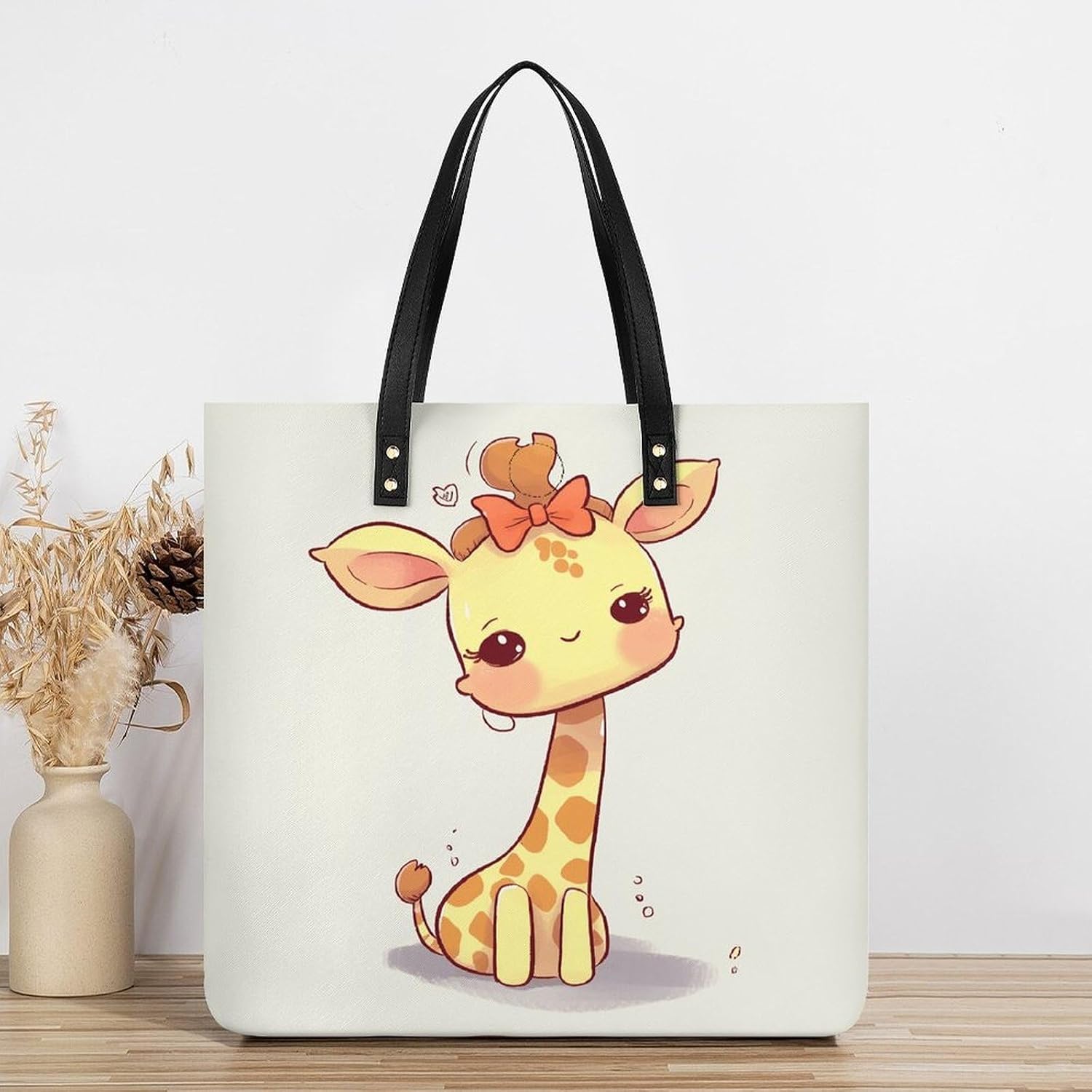 Cute Bow Giraffe Handbags Large Capacity, Tote Bag Stylish Slouchy, Shoulder Bags for Work Beach Travel And Shopping Grocery.