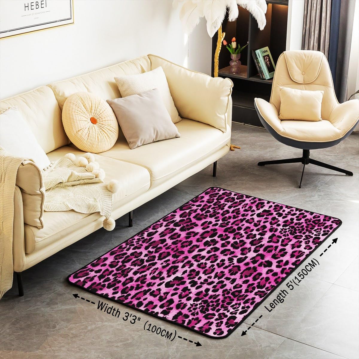 Feelyou Leopard Living Room Rugs Area Rug 3x5 Kids Cheetah Accent Rug for Boys Teens Hot Pink Animal Print Indoor Floor Mat Safari Decorative Rug Zebra Doormats Floor Mat