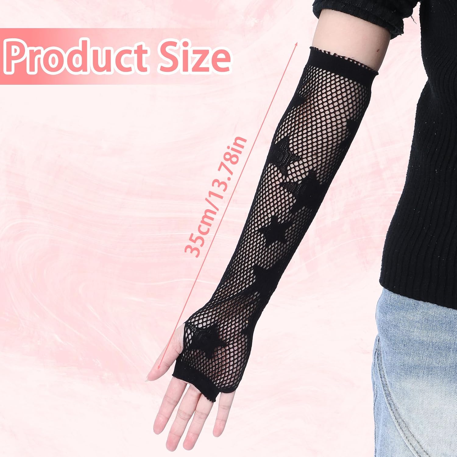 Yolev Fishnet Gloves Fingerless Five-Pointed Star Gloves Long Fishnet Arm Sleeves Black Mesh Gloves for Women Cosplay Punk 80s Emo Party Halloween Costume Scene Accessories