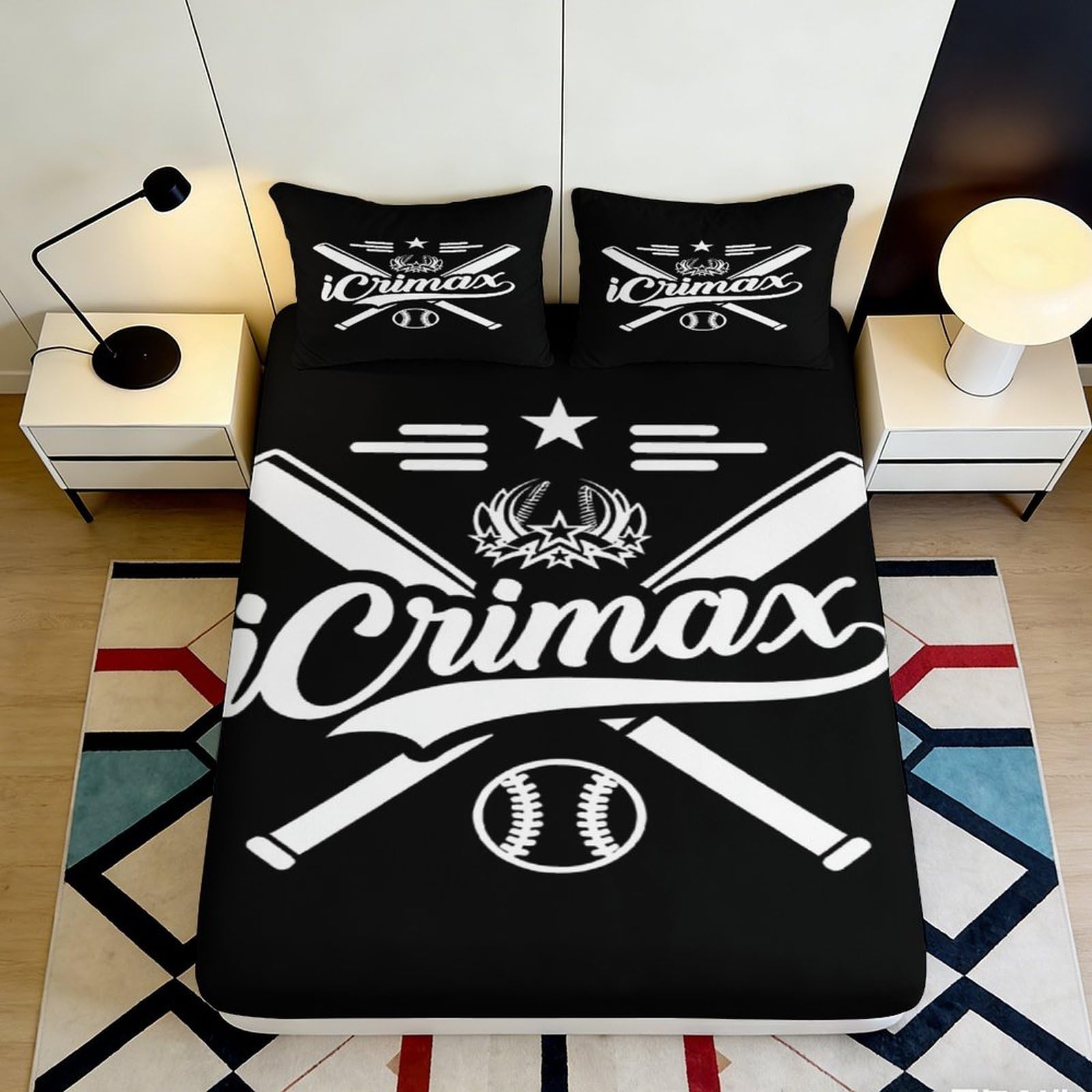 Pnayamiorkfel Style-7 3D Printed Baseball Bat Fitted Sheet Microfiber Black Sports Letter Bed Cover For Bedroom Guest Room Dorm Decor 90X200x25cm
