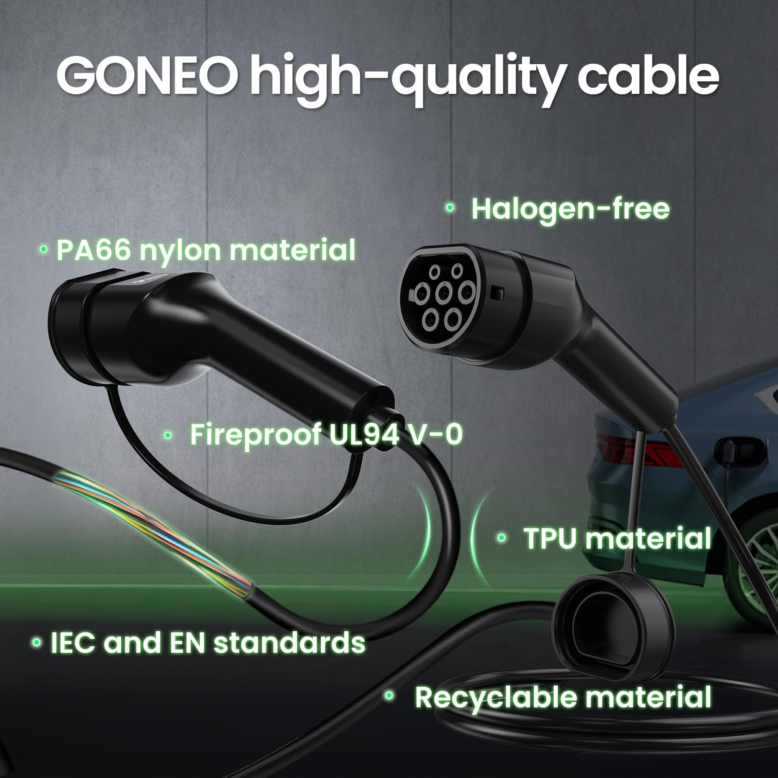 GONEO Type 2 EV Charging Cable 7.2kW/5M/32A/1-Phase Type 2 to Type 2 Mode 3 EV/PHEV Charging Cable With Portable Bag — view 7