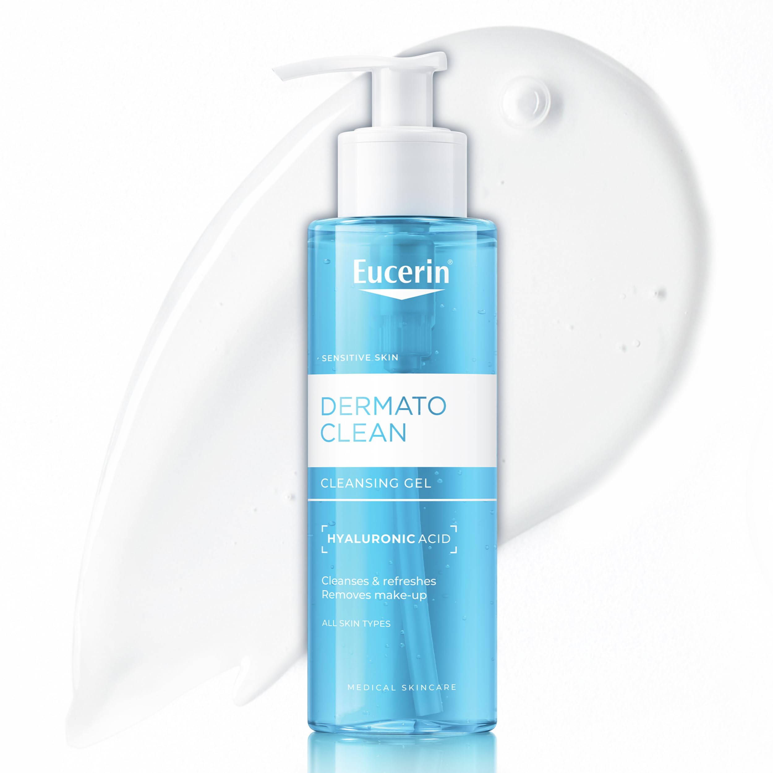 DermatoCLEAN [HYALURON] Refreshing Cleansing Gel 200ml, Mild Face Wash Ideal for Sensitive Skin, Gentle Face Cleanser with Hyaluronic Acid, Moisturising and Refreshing Formula, Fragrance-Free