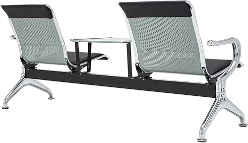 Miniatura 5 de walsport Sillas de invitados y recepción sillas de cuero para sala de espera muebles de oficina silla de banco negra 2 asientos con mesa para