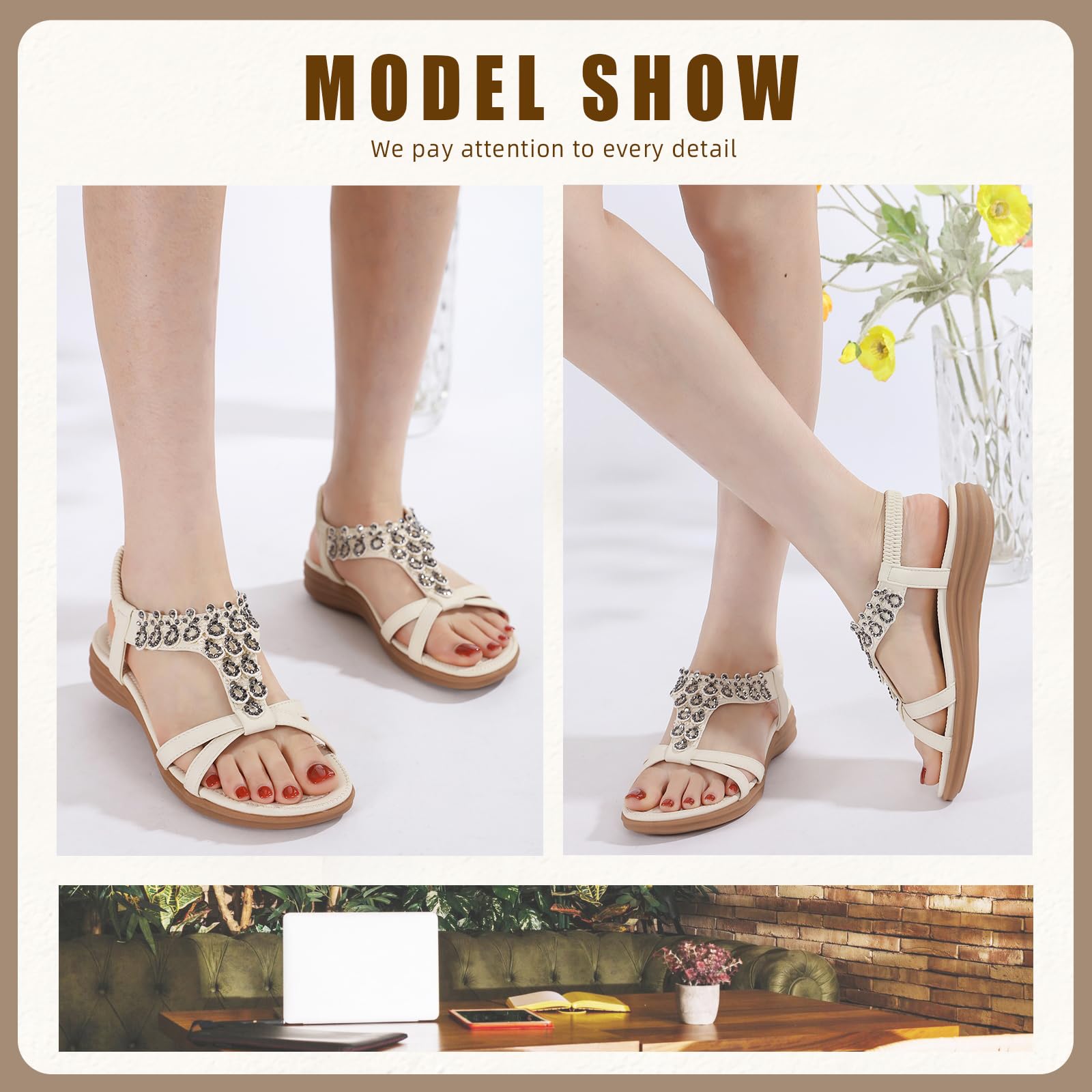 Acfoda Sandales Femme Été Confortable Bohême Chaussure Léger Tongs