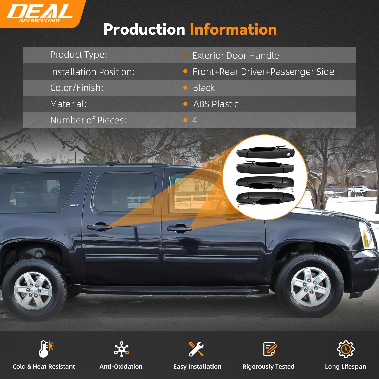 DEAL AUTO ELECTRIC PARTS 4pcs Left+Right Front+Rear Side Black Exterior Door Handles Compatible With 07-13 Avalanche/Silverado/Sierra New Body Crew Cab 07-14 Suburban/Tahoe/Yukon/XL/Escalade/ESV/EXT
