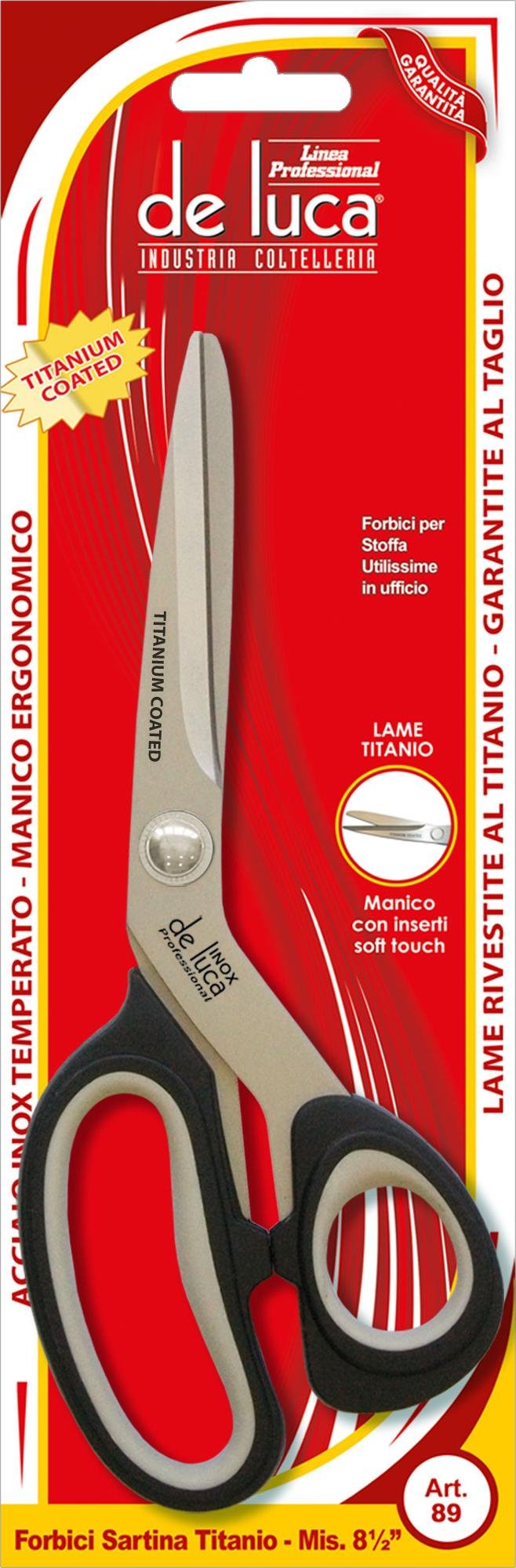 PRATESI Forbici Sartina Titanio 8,5 Pollici - 89-8,5, Lama 21,5 Cm, Manico Ergonomico Soft Touch