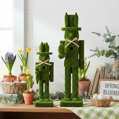 Weysat 2 Pcs Flocked Easter Nutcracker Figure Wooden Moss Nutcracker