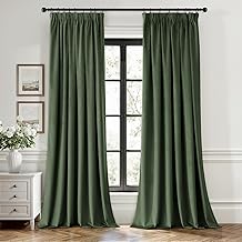 EMEMA Velvet Curtains with Ruffle Trim, Decorative Opaque Opaque Thermal Curtains for Living Room Bedroom 280 x 140 cm (H x W x D), Matcha Green, Set of 2