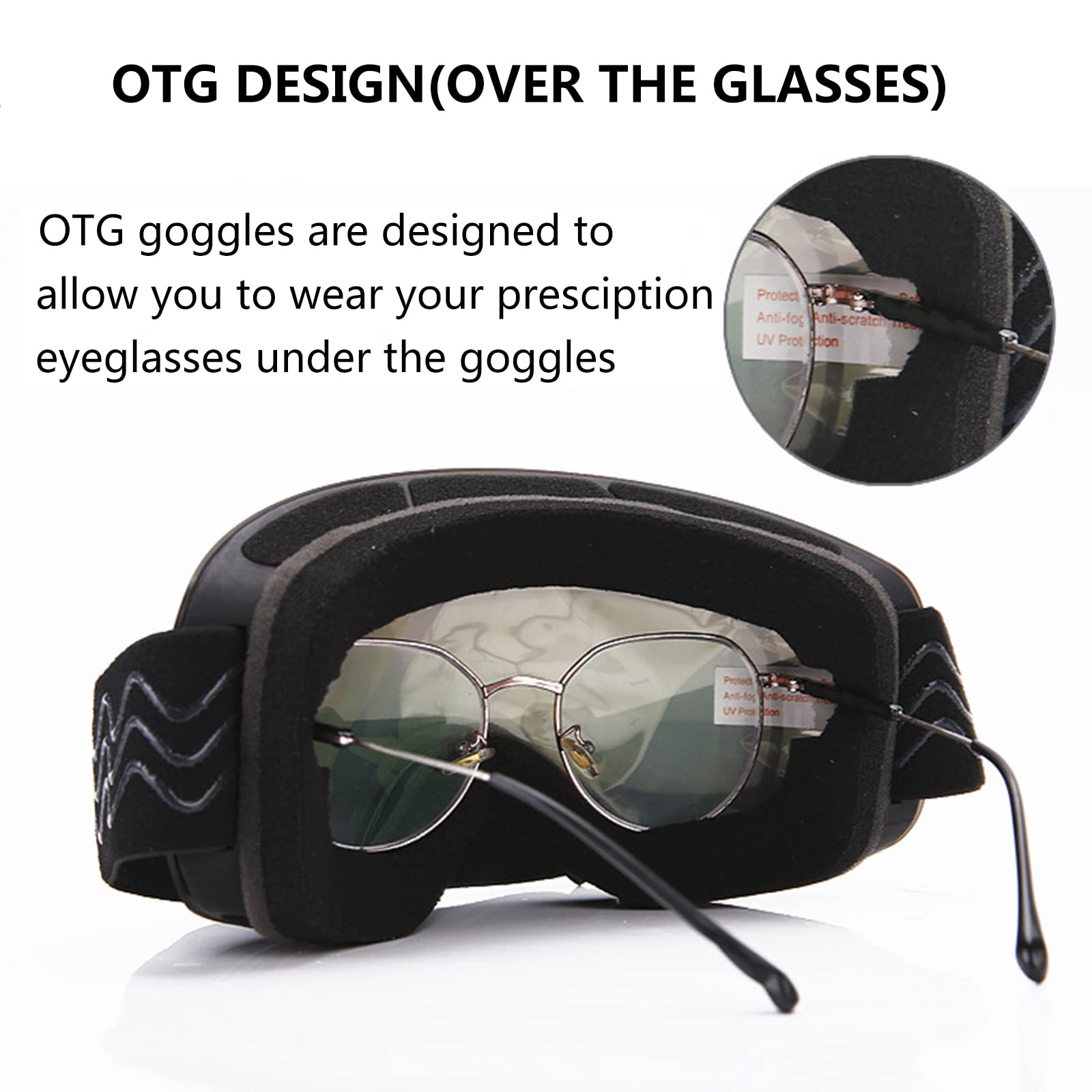 tekkapoi Skibril voor dames en heren, OTG (voor brildragers), professionele anti-condens door 2-weg ventilatie, snowboardbril met UV400-bescherming en snelsluitband, helmcompatibel