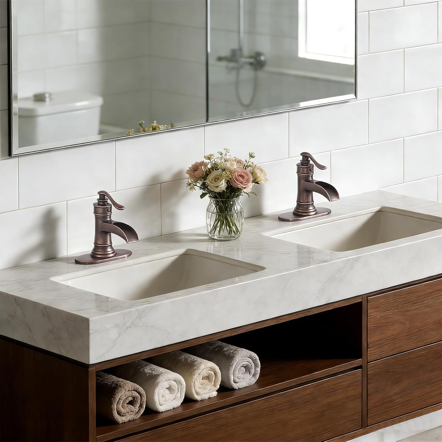 Bathroom Sink Faucet Waterfall Bath Faucets & Parts with Pop Up Drain Stopper Copper Farmhouse Antique Vanity Single Handle Single Hole Commercial Rustic Supply Lines Hose by Bathfinesse - Image 9