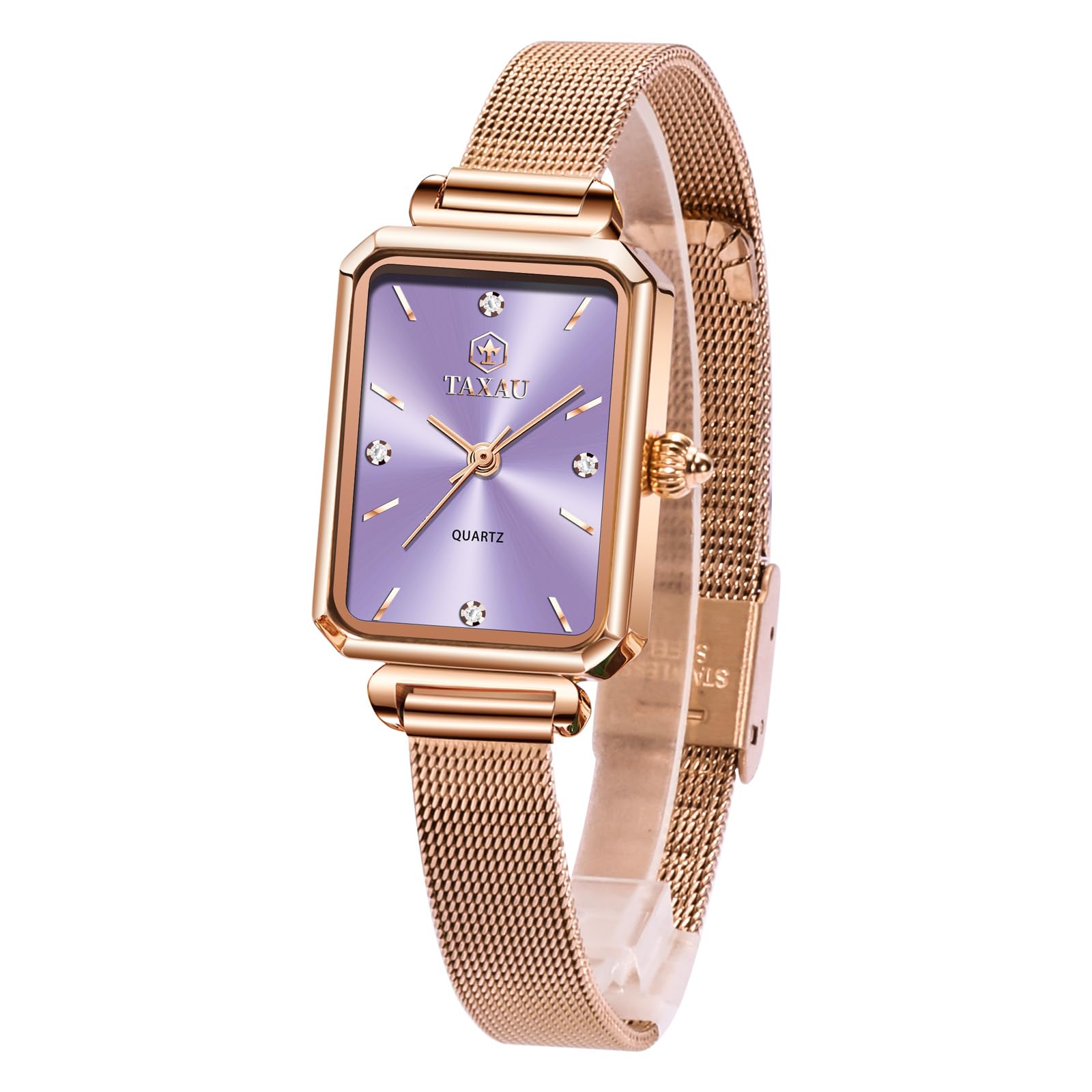 Taxau Geschäftlich Damenuhr Kleine Handgelenke wasserdichteuhren Vintage Edelstahl Uhr Quarzwerk Lässig Römische Ziffern Armbanduhr Leder Edelstahl Damen Armbanduhr