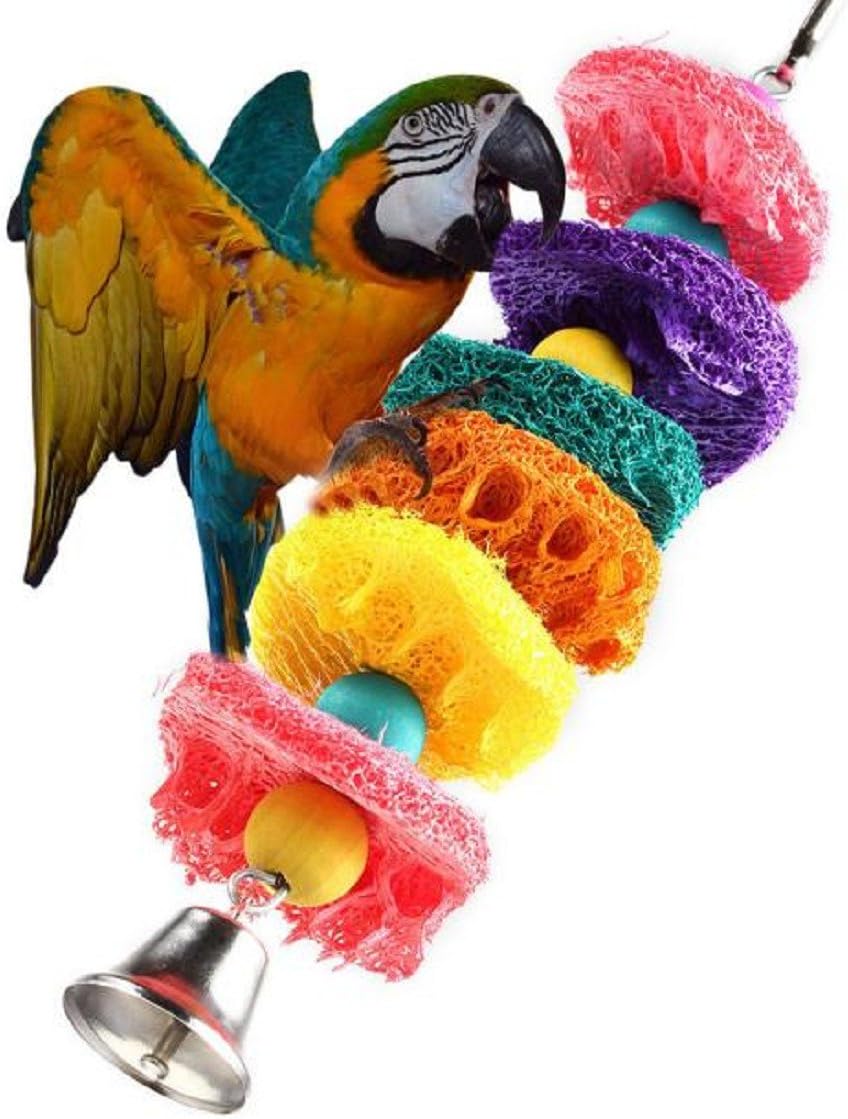 Ikevan 1 pc Parrot Toy Bird Cage Cockatoo Conure Grasp Chew Loofah Sponge Bite-resistant